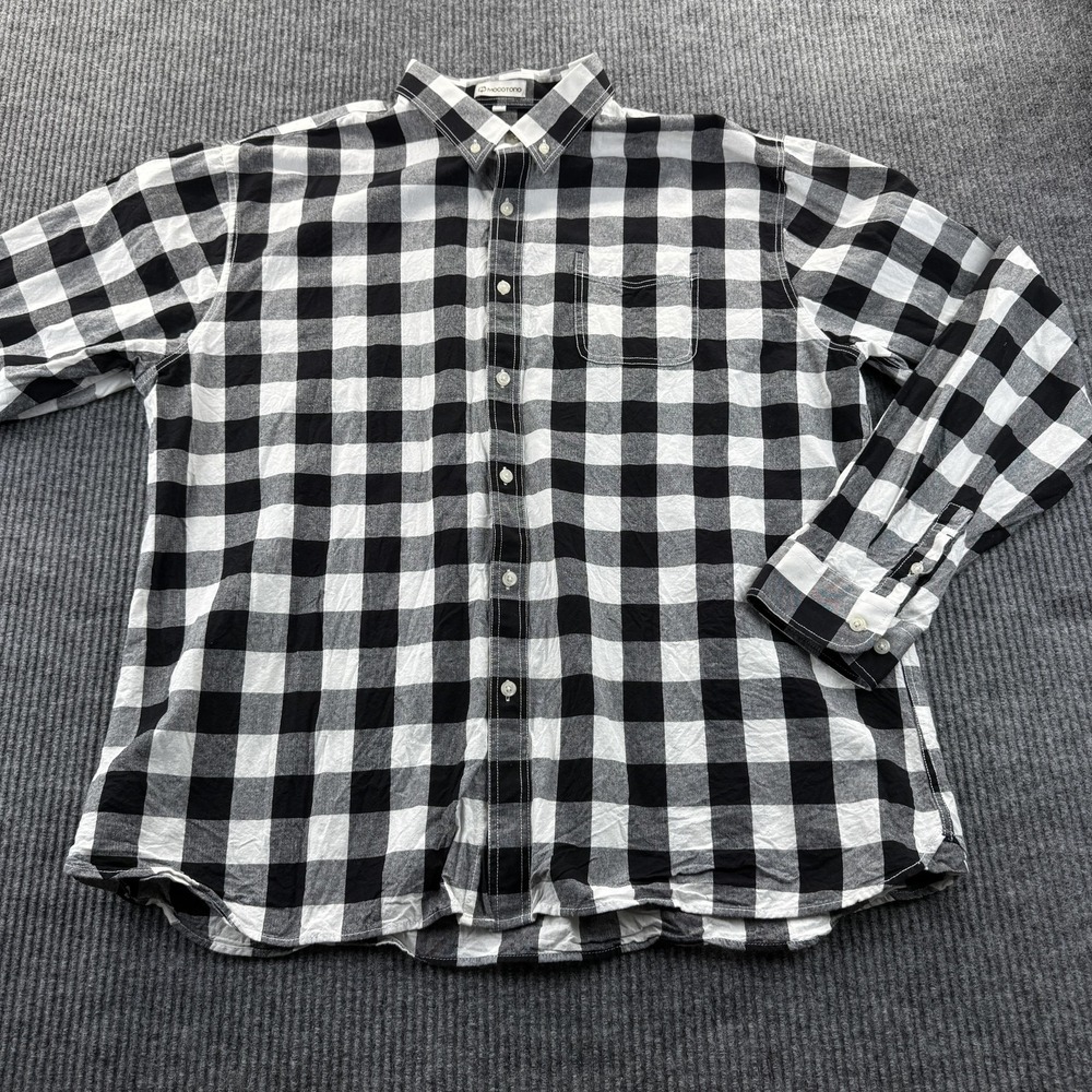 Mocotono Shirt Mens 2XL‎ Black White Buffalo Plaid Button Down Cotton Casual